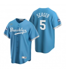 Men Brooklyn Los Angeles Dodgers 5 Corey Seager Light Blue 2020 World Series Champions Cooperstown Collection Jersey