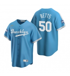 Men Brooklyn Los Angeles Dodgers 50 Mookie Betts Light Blue 2020 World Series Champions Cooperstown Collection Jersey