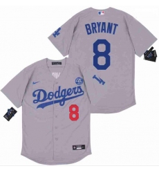 Men Dodgers 8 Kobe Bryant Grey Cool Base Stitched MLB Jersey