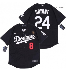 Men Dodgers Front 8 Back 24 Kobe Bryant Black Cool Base Stitched MLB Jersey