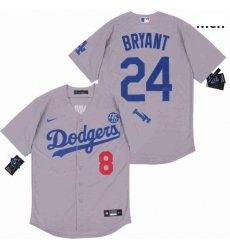 Men Dodgers Front 8 Back 24 Kobe Bryant Grey Cool Base Stitched MLB Jersey