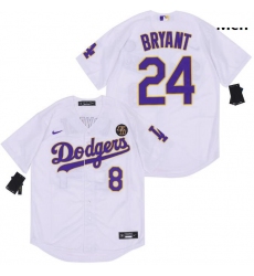 Men Dodgers Front 8 Back 24 Kobe Bryant White Purple Cool Base Stitched MLB Jersey