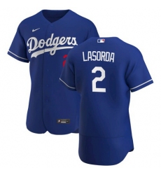 Men LA Los Angeles Dodgers  2 Tommy Lasorda Blue Flex Base Stitched 2021 Jersey
