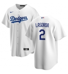 Men LA Los Angeles Dodgers 2 Tommy Lasorda White Cool Base Jersey