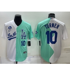 Men Los Angeles Dodgers 10 Justin Turner 2022 All Star White Green Cool Base Baseball Jersey