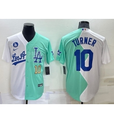 Men Los Angeles Dodgers 10 Justin Turner 2022 All Star White Green Cool Base Baseball Jerseys