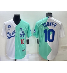 Men Los Angeles Dodgers 10 Justin Turner 2022 All Star White Green Cool Base Stitched Baseball Jersey