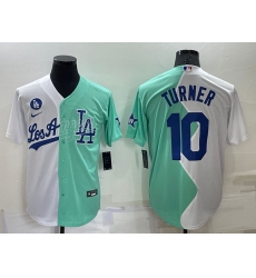 Men Los Angeles Dodgers 10 Justin Turner 2022 All Star White Green Cool Base Stitched Baseball Jerseys