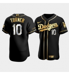 Men Los Angeles Dodgers 10 Justin Turner Black Gold Flex Base Stitched Baseball Jerse