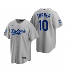 Men Los Angeles Dodgers 10 Justin Turner Gray 2020 World Series Champions Replica Jersey