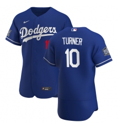 Men Los Angeles Dodgers 10 Justin Turner Men Nike Royal Alternate 2020 World Series Bound Flex Base Player MLB Jersey