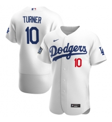 Men Los Angeles Dodgers 10 Justin Turner Men Nike White Home 2020 World Series Bound Flex Base Player MLB Jersey