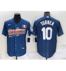 Men Los Angeles Dodgers 10 Justin Turner Navy Mexico Rainbow Cool Base Stitched Baseball Jersey