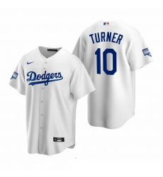 Men Los Angeles Dodgers 10 Justin Turner White 2020 World Series Champions Replica Jersey