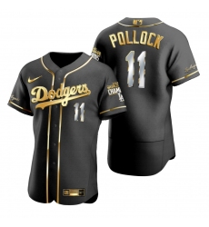 Men Los Angeles Dodgers 11 A J  Pollock Black 2020 World Series Champions Gold Edition Jersey