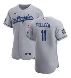 Men Los Angeles Dodgers 11 AJ Pollock Men Nike Gray Road 2020 World Series Bound Flex Base Team MLB Jersey