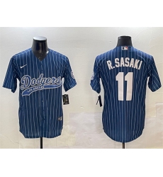 Men Los Angeles Dodgers 11 Roki Sasaki Navy With Patch Cool Base Stitched Baseball Jersey