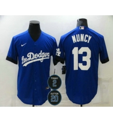 Men Los Angeles Dodgers 13 Max Muncy Blue 2 20 Patch City Connect Cool Base Stitched Jersey