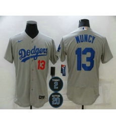 Men Los Angeles Dodgers 13 Max Muncy Grey 2 20 Patch Stitched MLB Flex Base Nike Jersey