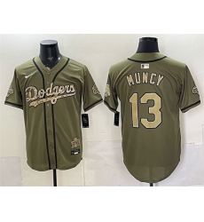 Men Los Angeles Dodgers  13 Max Muncy Olive 2026 Armed Forces Day Stitched Baseball Jersey