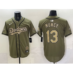 Men Los Angeles Dodgers  13 Max Muncy Olive 2026 Armed Forces Day Stitched Baseball Jersey