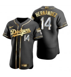 Men Los Angeles Dodgers 14 Enrique Hernandez Black 2020 World Series Champions Gold Edition Jersey