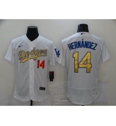 Men Los Angeles Dodgers 14 Enrique Hernandez White Gold 2020 Nike Flexbase Jersey