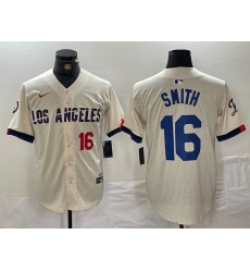 Men Los Angeles Dodgers 16 Will Smith Cream Stitched Baseball Jersey 5