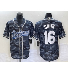 Men Los Angeles Dodgers 16 Will Smith Gray Camo Cool Base With Patch Stitched Baseball Jersey