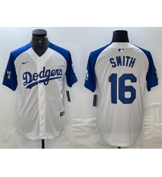 Men Los Angeles Dodgers 16 Will Smith White Blue Vin Patch Cool Base Stitched Baseball Jersey