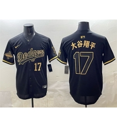 Men Los Angeles Dodgers 17  Shohei Ohtani Black Gold 2025 World Series Champions Patch Limited Stitched Baseball Jersey