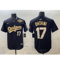 Men Los Angeles Dodgers 17 Shohei Ohtani Black Gold 2025 World Series Patch Limited Stitched Baseball Jersey