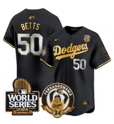 Men Los Angeles Dodgers  17 Shohei Ohtani Black Gold Fernando Valenzuela   2024 World Series Patch Limited Stitched Baseball Jersey