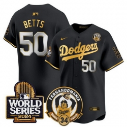 Men Los Angeles Dodgers  17 Shohei Ohtani Black Gold Fernando Valenzuela   2024 World Series Patch Limited Stitched Baseball Jersey