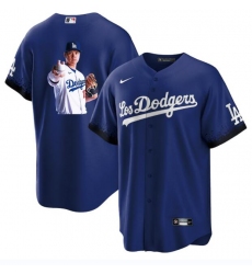 Men Los Angeles Dodgers 17 Shohei Ohtani Blue Big Logo City Connect Cool Base Stitched Jersey 4