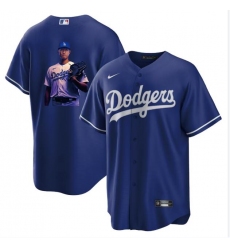 Men Los Angeles Dodgers 17 Shohei Ohtani Blue Big Logo Cool Base Stitched Jersey 2