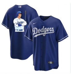 Men Los Angeles Dodgers 17 Shohei Ohtani Blue Big Logo Cool Base Stitched Jerseys
