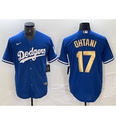 Men Los Angeles Dodgers 17 Shohei Ohtani Blue Gold Cool Base Stitched Baseball Jersey