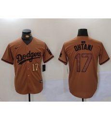 Men Los Angeles Dodgers 17 Shohei Ohtani Brown Cool Base Stitched Baseball Jersey 8