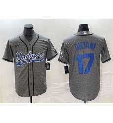 Men Los Angeles Dodgers 17 Shohei Ohtani Gray Cool Base With Patch Stitched Baseball Jersey