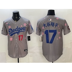 Men Los Angeles Dodgers  17 Shohei Ohtani Grey 2025 Tokyo Series Limited Stitched Baseball Jersey