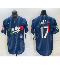 Men Los Angeles Dodgers 17 Shohei Ohtani Mexico Blue Pinstripe Cool Base Stitched Jersey