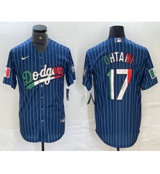 Men Los Angeles Dodgers 17 Shohei Ohtani Mexico Blue Pinstripe Cool Base Stitched Jerseys