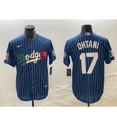 Men Los Angeles Dodgers 17 Shohei Ohtani Navy Cool Base With Patch Stitched Baseball JerseyS