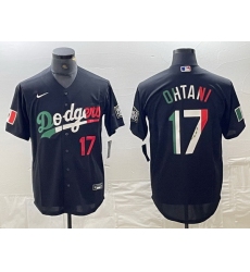 Men Los Angeles Dodgers 17 Shohei Ohtani Number Mexico Black Cool Base Stitched Baseball Jerseys