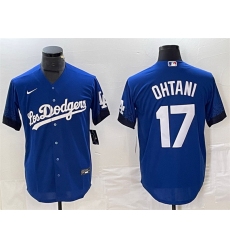 Men Los Angeles Dodgers 17 Shohei Ohtani Royal City Connect Cool Base With Patch Stitched Baseball Jersey