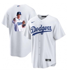 Men Los Angeles Dodgers 17 Shohei Ohtani White Big Logo Cool Base Stitched Jersey 6