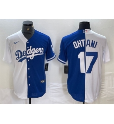 Men Los Angeles Dodgers 17 Shohei Ohtani White Blue Split Cool Base Stitched Baseball Jersey