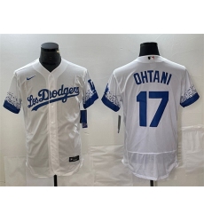 Men Los Angeles Dodgers 17 Shohei Ohtani White City Connect Flex Base With Patch Stitched Baseball Jersey