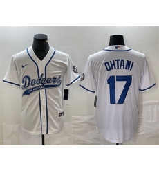 Men Los Angeles Dodgers 17 Shohei Ohtani White Cool Base With Patch Stitched Baseball Jersey